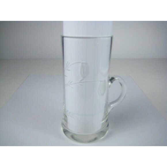 Set Of 4 Clear Floral Etched Glass Drinking Mugs Shot Glass Hot Toddy Barware - Picture 6 of 9
